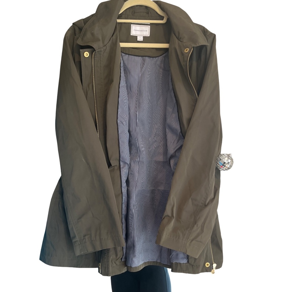 Charter Club Green Utility Jacket with Collared Neckline